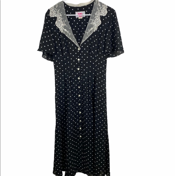 Sue Eng Dresses & Skirts - Vintage 1970’s 1980’s Polka Sheer Lace Collar Maxi